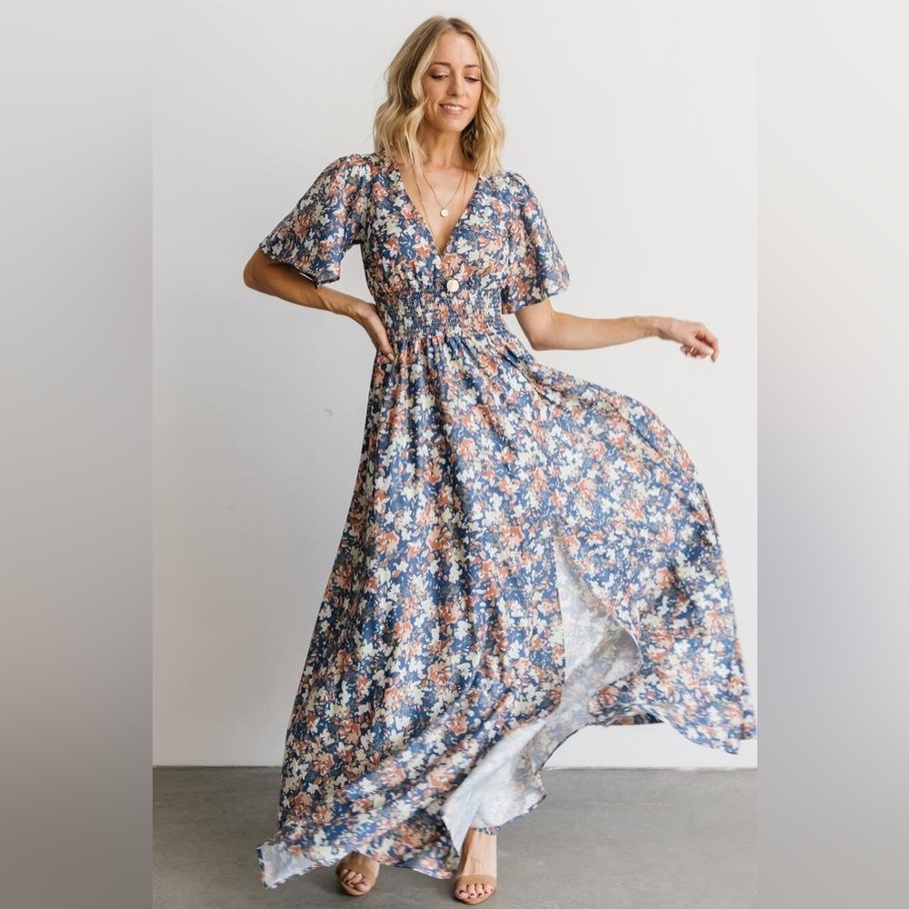 BALTIC BORN Verona floral  Maxi Dress in Blue Large bump friendly